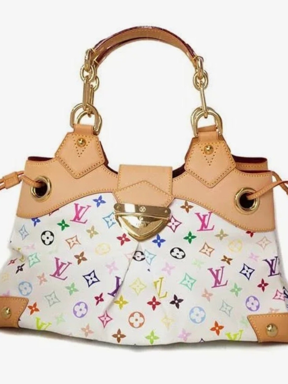 Louis Vuitton Multicolor Monogram White Canvas Shoulder Bag with Tan Trim